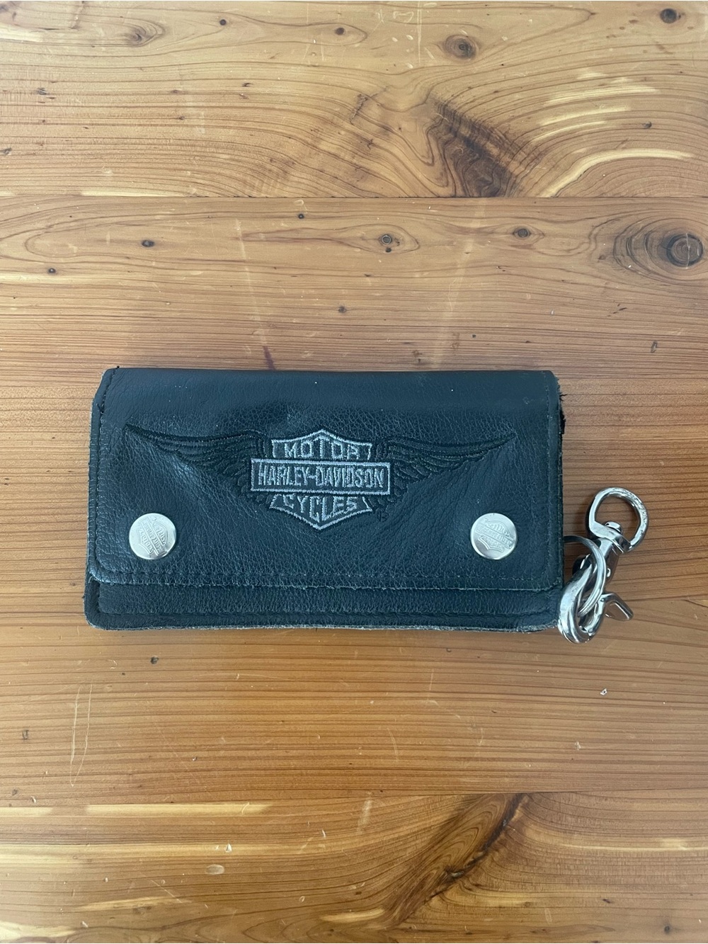 Harley-Davidson Black Leather Key Wallet with Silver Chain